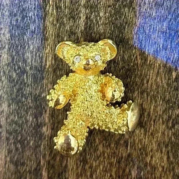 Gold Tone Brooch Set of 3 Teddy Bear, Jaguar and Citrine Bow - Picture 5 of 11